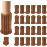 Non-Slip Knitted Furniture Socks for Chair Legs, 24 Pairs Brown, Prevents Scratches Reduces Noise, Easy to Move