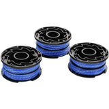 BLACK+DECKER Replacement Trimmer Spools 3-Pack A6441X3-XJ 3 x 12 m 1.5 mm Nylon Line Reflex Plus Self-Unwinding Blue