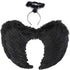 Black Angel Wings Costume - 45cm, with Halo, Compatible with Women Girls Fallen Feather Wings