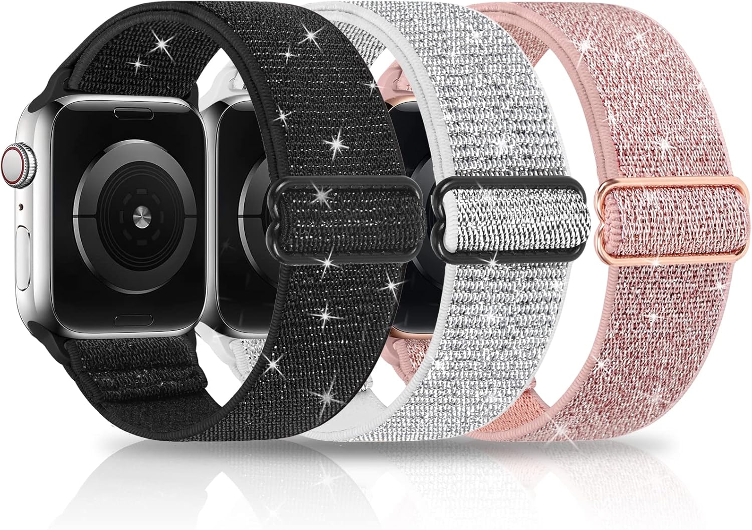 Stretchy Nylon Compatible with Apple Watch Bands 38mm 40mm 41mm Adjustable Solo Loop Sport Band for Women Men 3-Pack