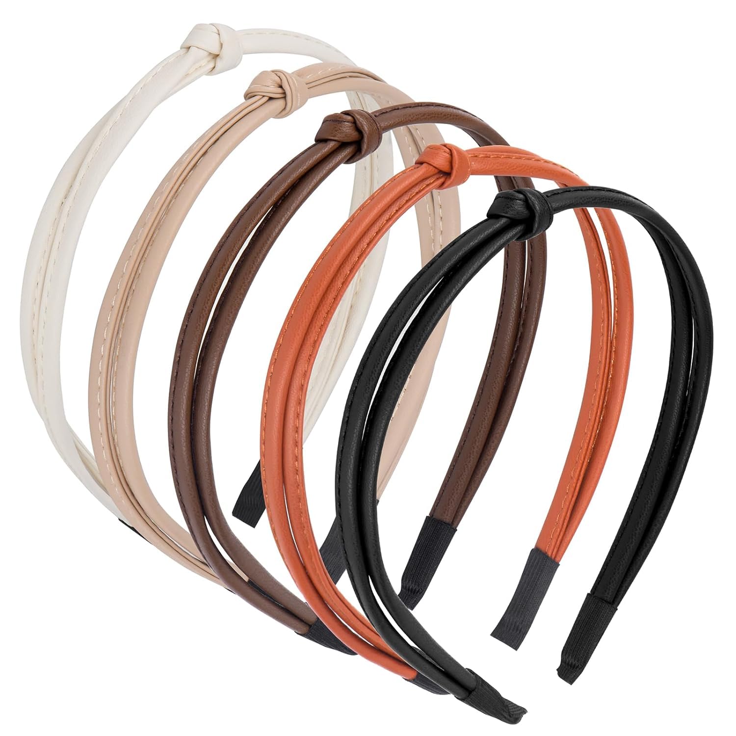 Women's Headband, 5 Pcs Thin Leather Headbands, Knotted Hair Loop Hairband, Hair Accessories for Women and Girls, Multicolor (Multipack)