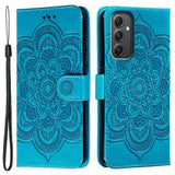 Compatible with Samsung Galaxy A56 5G Case with Multicolor Mandala Embossed PU Leather Wallet Cover - Blue