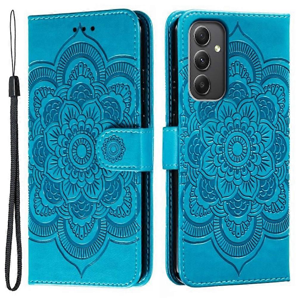 Compatible with Samsung Galaxy A56 5G Case with Multicolor Mandala Embossed PU Leather Wallet Cover - Blue