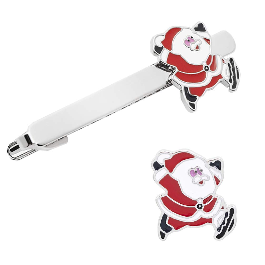 Christmas Tie Clip 2 pcs, Stylish Santa Tie Clip, Compatible with Christmas Wedding Winter Accessories, Bar Buckle Tie Clip