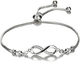 925 Sterling Silver Infinity Love Heart Bracelet with Cubic Zirconia Adjustable for Women