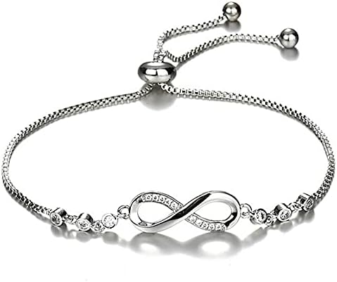 925 Sterling Silver Infinity Love Heart Bracelet with Cubic Zirconia Adjustable for Women