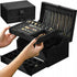 Black Jewelry Box with Key Lock and Multiple Compartments Black—yux