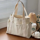 Canvas Tote Bag Large Capacity White for Work Travel College Student Book Shoulder Bag