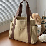 Large Canvas Tote Bag for Work Travel College Book Shoulder Bag Brown