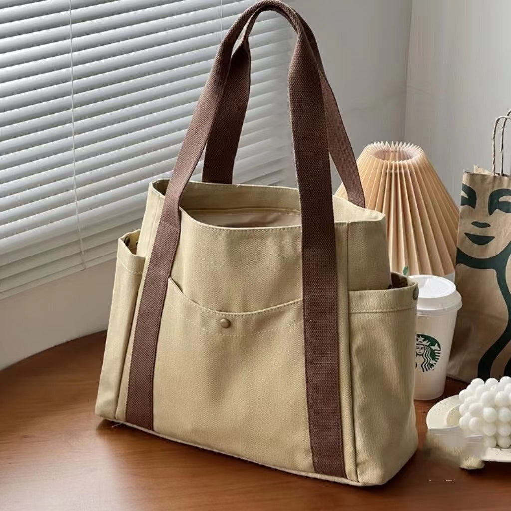 Large Canvas Tote Bag for Work Travel College Book Shoulder Bag Brown