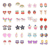 24 Pairs Girls Clip-on Earrings Children Cute Flower Metal Earring Princess Dress Up