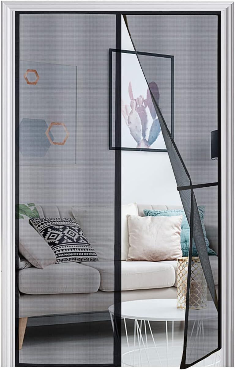 Magnetic Screen Door, Heavy Duty Self-Sealing, Screen Size 50"x81", Fit Door Size up to 48x80 Inches, Hands-Free Durable Fiberglass Screen Doors with Gravity Sticks, Push Pins, Frame Hook&Loop Strips
