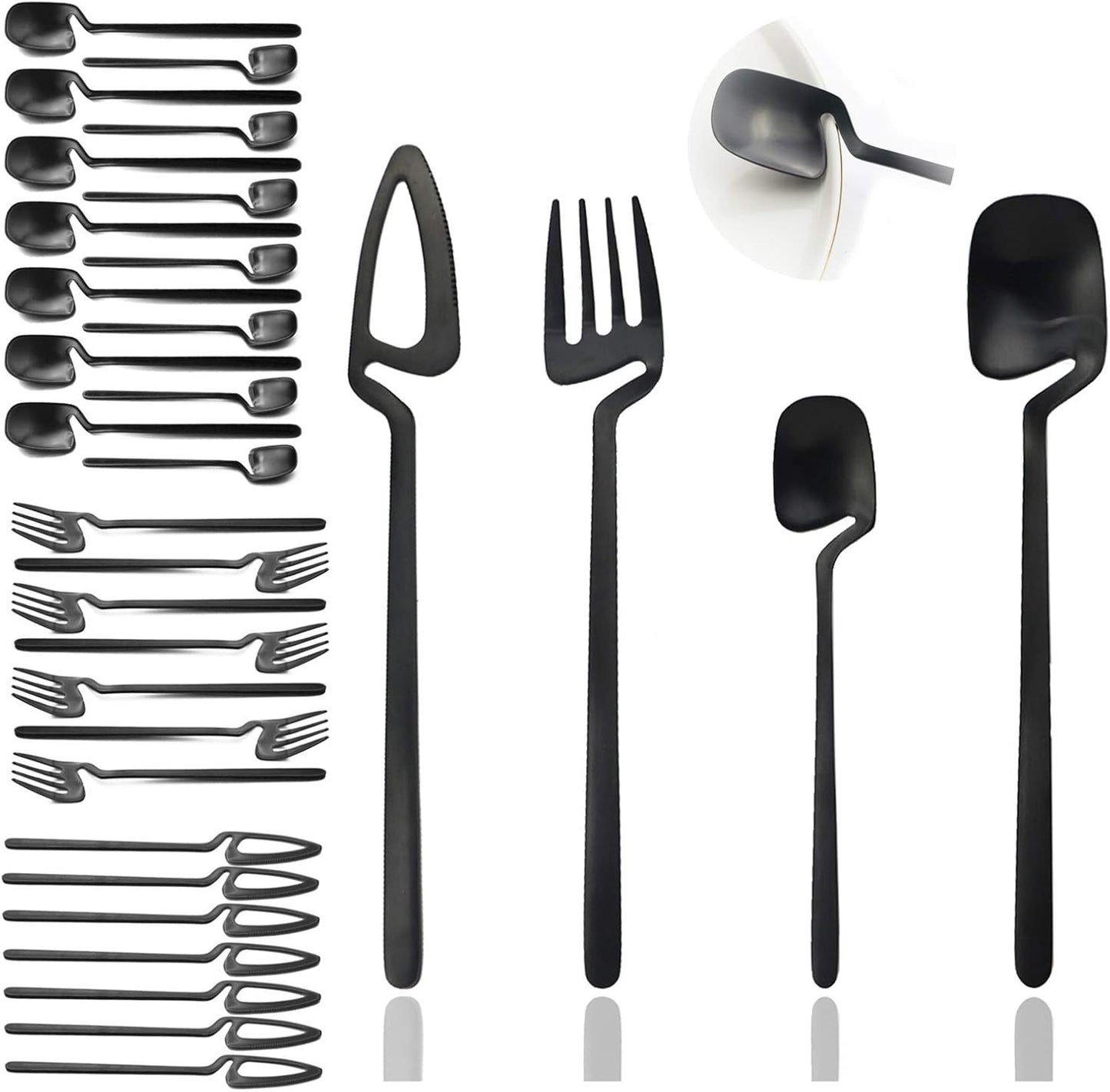 JASHII Flatware Set 32-piece Silverware Set Matte Finished Cutlery Set Service for 8 Include Knife/Fork/Spoon/Coffee spoon Dishwasher Safe (Black)