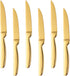 Stainless Steel Serrated Steak Knife Set of 6, BuyGo Gold Color Heavy Duty Dinner Table Knives for Cutting Meat, Beef, 8.6 Inch, Dishwasher Safe