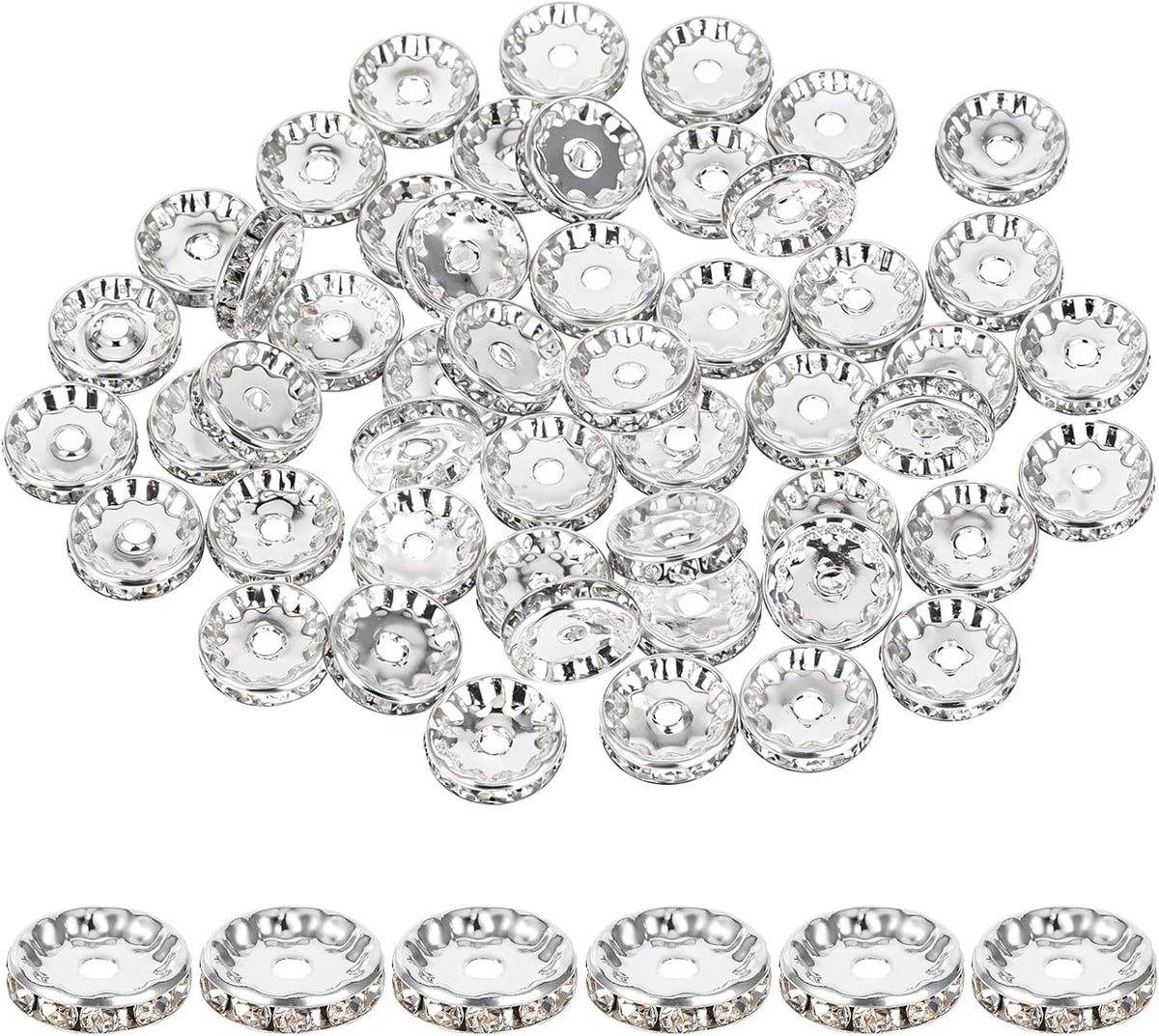 Rhinestone Beads for Pens Making, 100 Pcs 12mm Bulk Beadable Spacer Beads Rhinestone Bead Glitter Wave Diamond Crystal Bead for DIY Pens Bracelet Jewelry Making Craft Supplies(Style2)