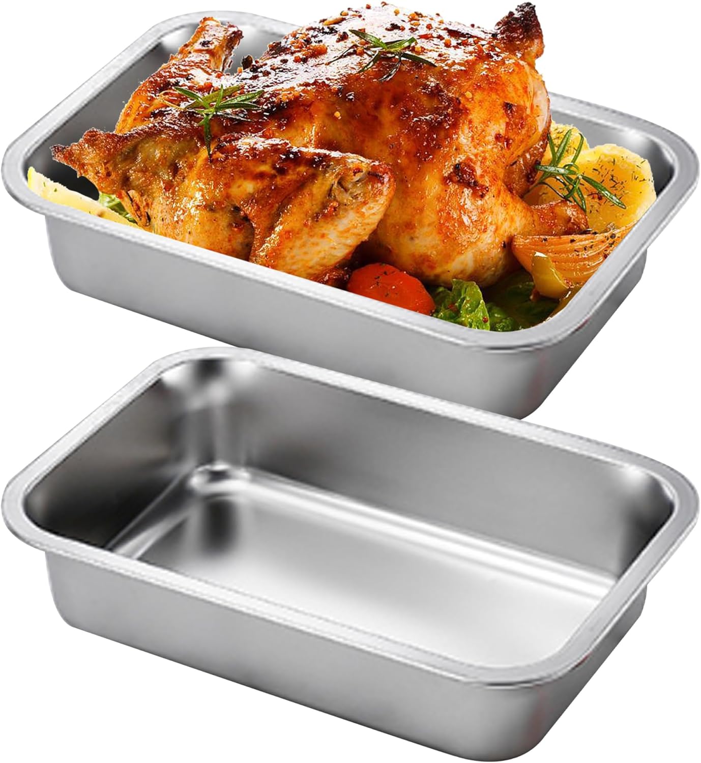 2PCS Stainless Steel Baking Pans, 9x13 Inch Rectangle Lasagna Pan, Stackable Deep Dish for Brownie, Casserole, Cookie