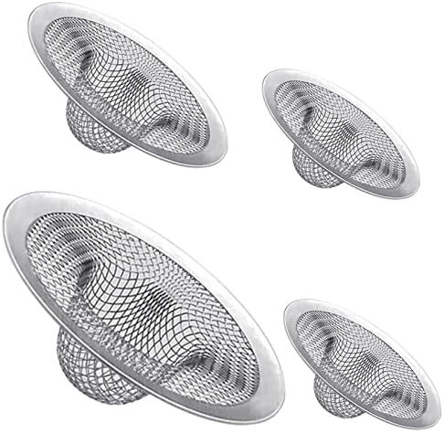 4PCS Heavy Duty Stainless Steel Sink Strainer,Sink Basket Set, Fits Most Kitchen Sinks 4.5'', Bathroom Sinks 2.75'',Shower Drains