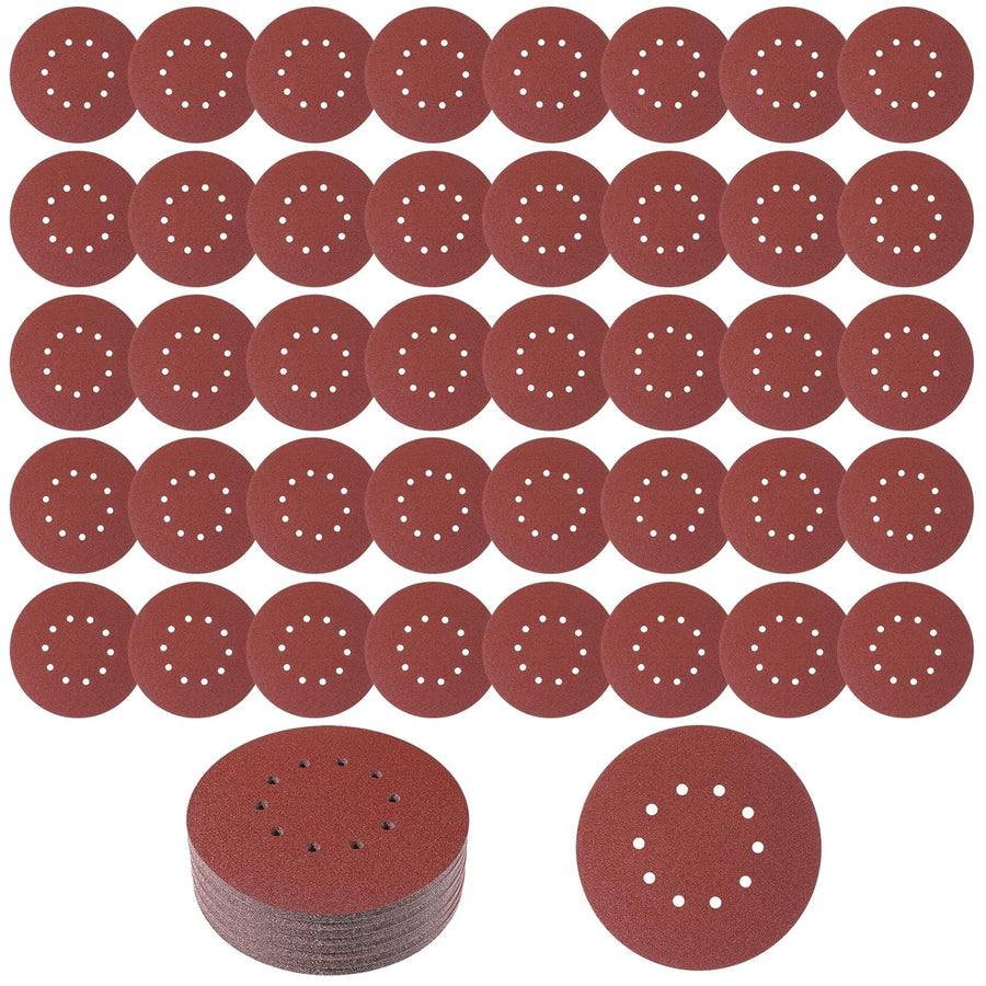 50 Pcs 9-Inch 10-Hole Drywall Sanding Discs Set, 10 Each of 60 80 120 150 240 Grits Hook-and-Loop Sanding Discs for 9" Drywall Sander, Wood Furniture Finishing