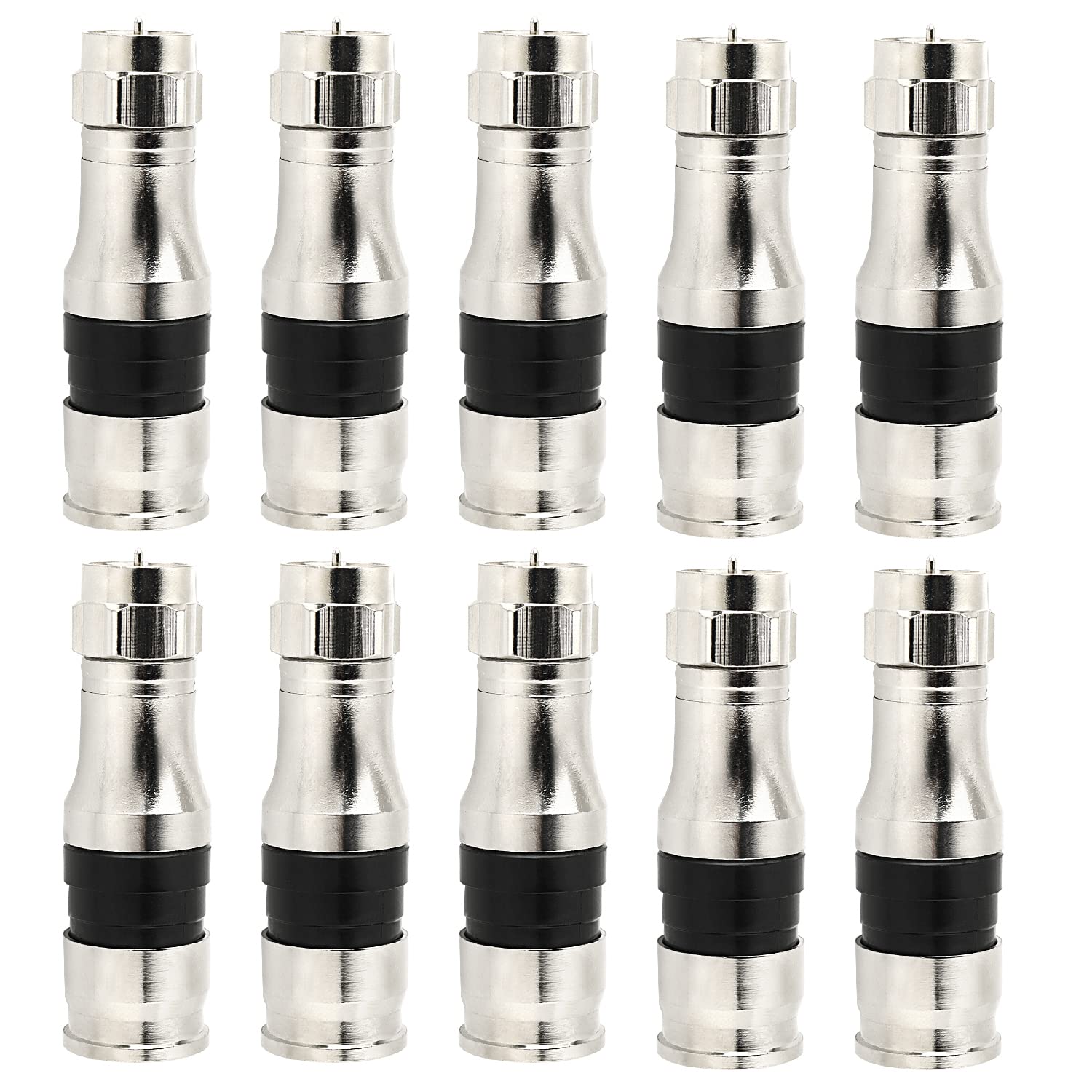 RG11 Connectors 10 Pack,F Type Connectors,RG11 Coax Cable Compression Fitting with Weather Seal O Ring