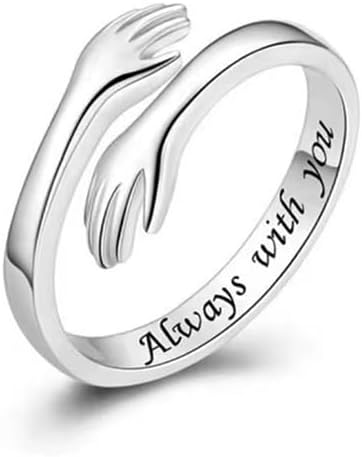 Hug Ring For Granddaughter, Silver Ring For Women With “Always With You” Adjustable And Non Tarnish Minimalist Birthday Jewelry Gift