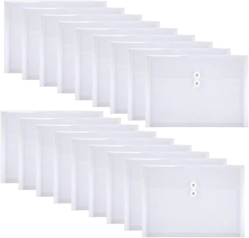 18 Packs Legal Size Plastic Filing Envelopes Clear File Folders with String Closure for Office School or Home