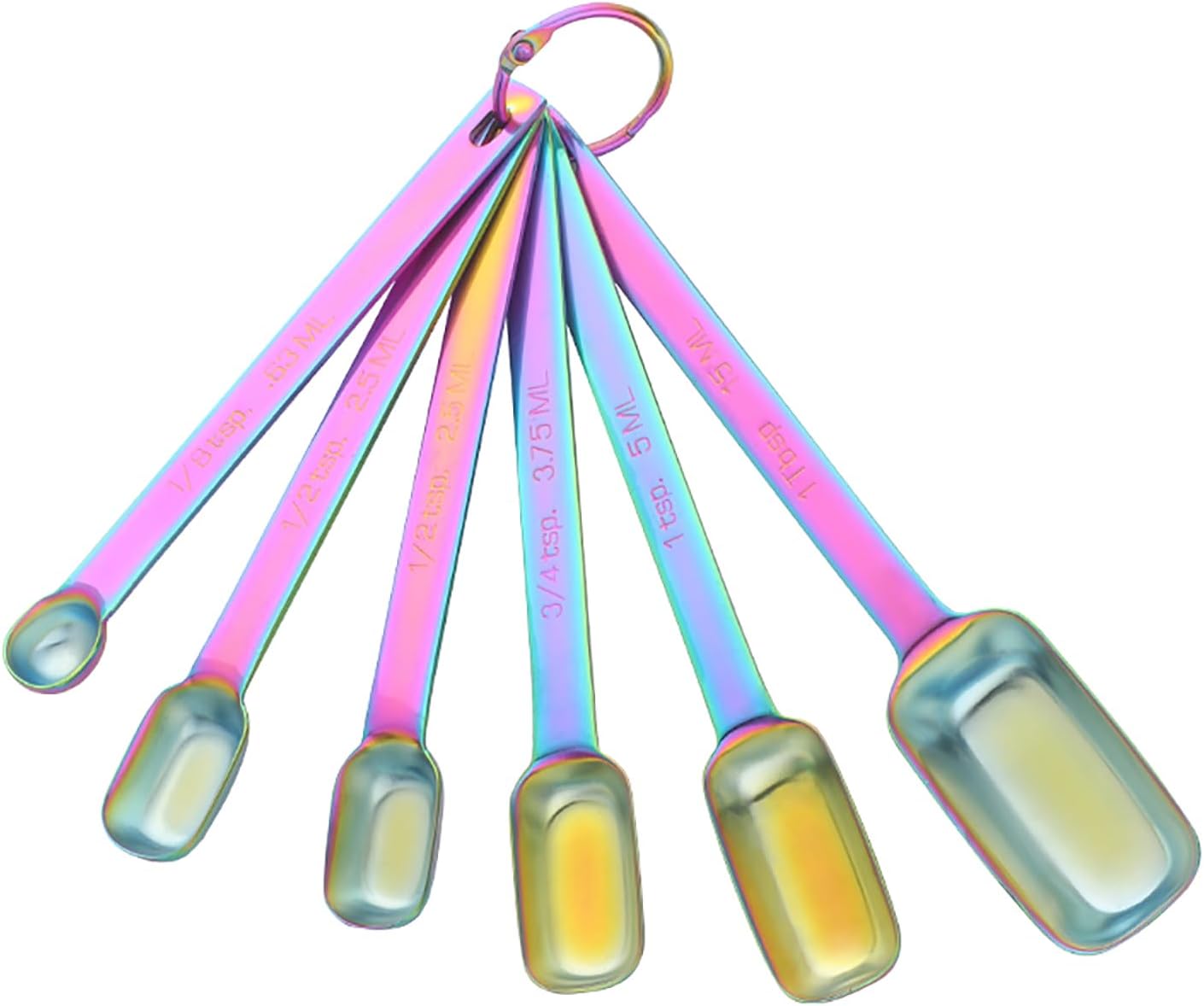 Meisha 6PCS Measuring Spoons Set, Premium Heavy Duty Stainless Steel Metal Kitchen Measuring Tools Set, for Cooking Baking, for Dry or Liquid, Fits in Spice Jar - Rainbow