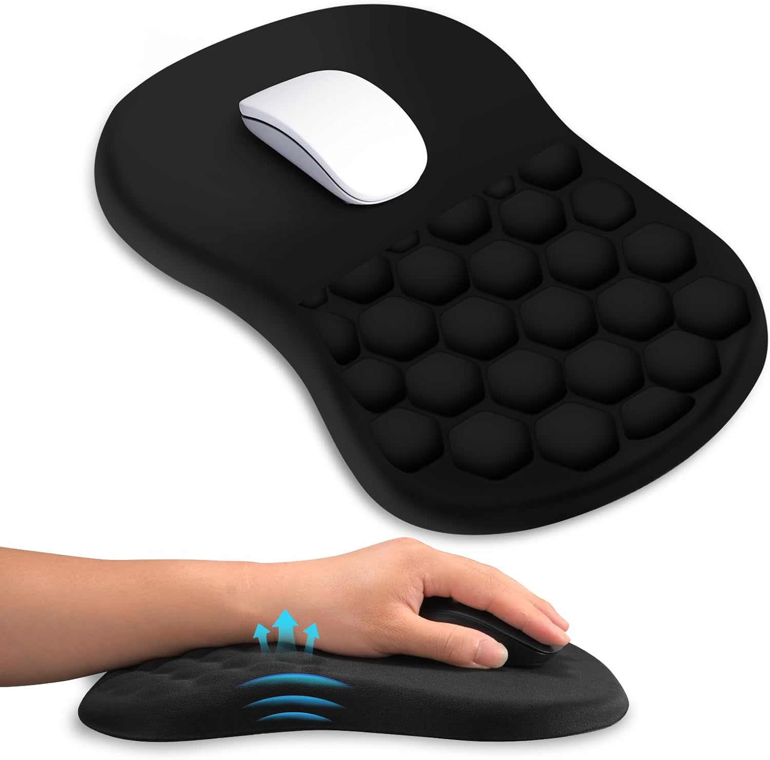 Ergonomic Mouse Pad with Wrist Rest, Dual-Slope Design for Pain Relief- Large 12x8 Inch Size with Reinforced Memory Foam & Non-Slip Base for Office Desk/Gaming (Black)