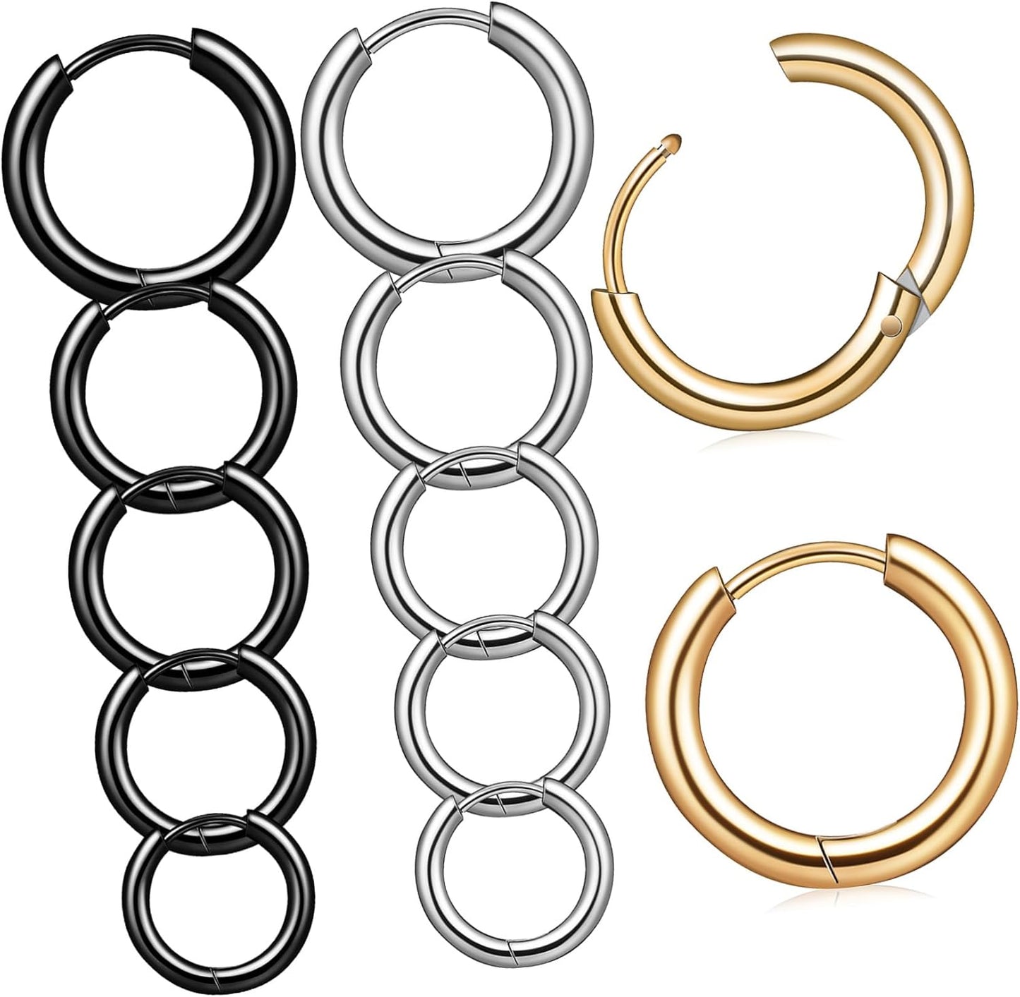Healifty 15 Pairs Titanium Steel Hoop Earrings for Men Multi Multi Color Gold Silver Black Fashionable Circle Piercing Jewelry for Daily Wear Parties and Gifts
