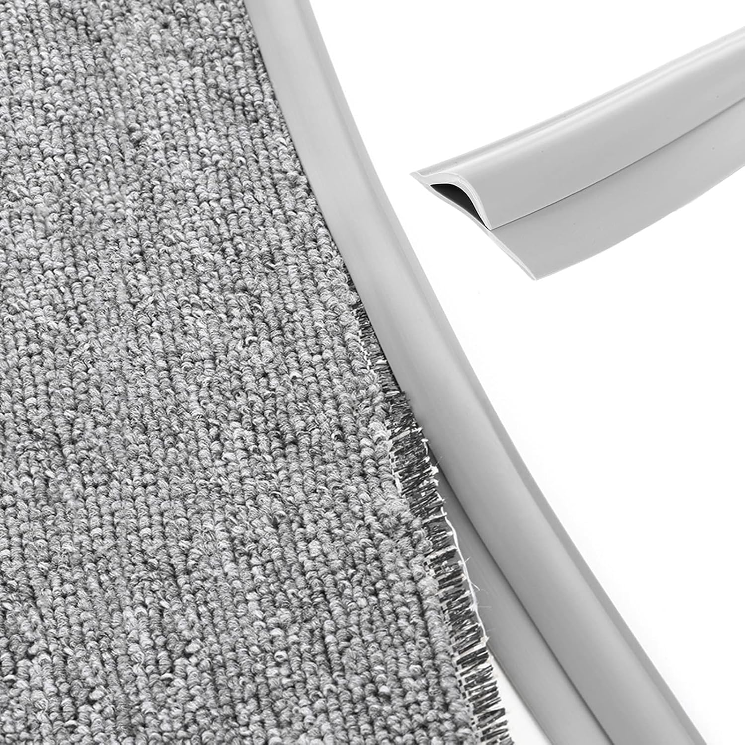 Carpet Edge Binding Trim, Self Adhesive Grey Floor Transition Strip/Rugs Edging Bar for Indoor Doormat Protect, Flexible PVC Seal Molding for Robot Vacuum Cleaner (1050cm (34.4ft))