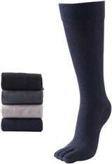 Mens Knee High Toe Socks Cotton Five Finger Sports Running Long Tube Calf Socks, 4 Pairs