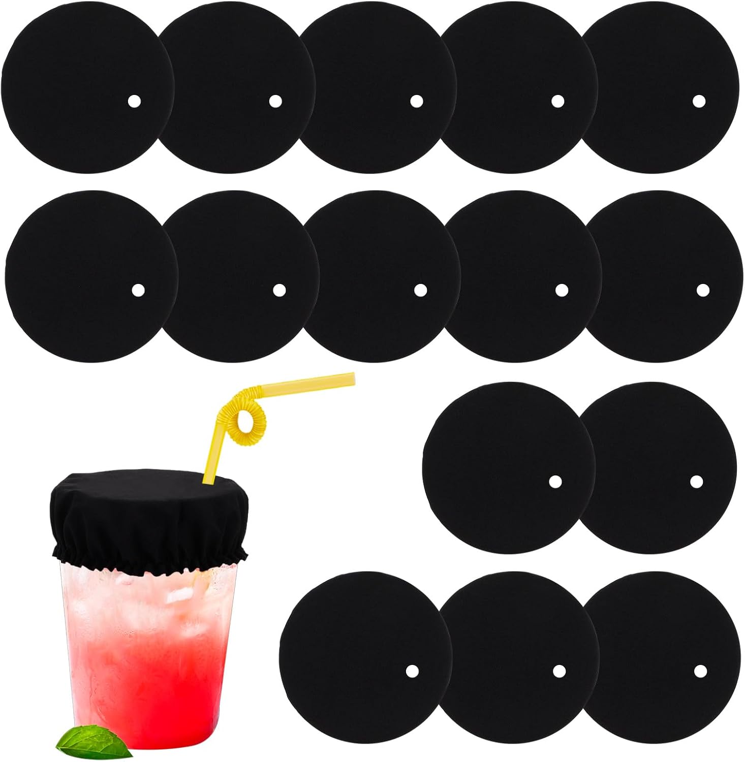 15Pcs Drink Cover Scrunchies with Straw Hole, Reusable Spiking Prevention Scrunchie Cup Drinks Protection Bottle Cap Washable Elastic Protector for Women Girl Bar Club Party