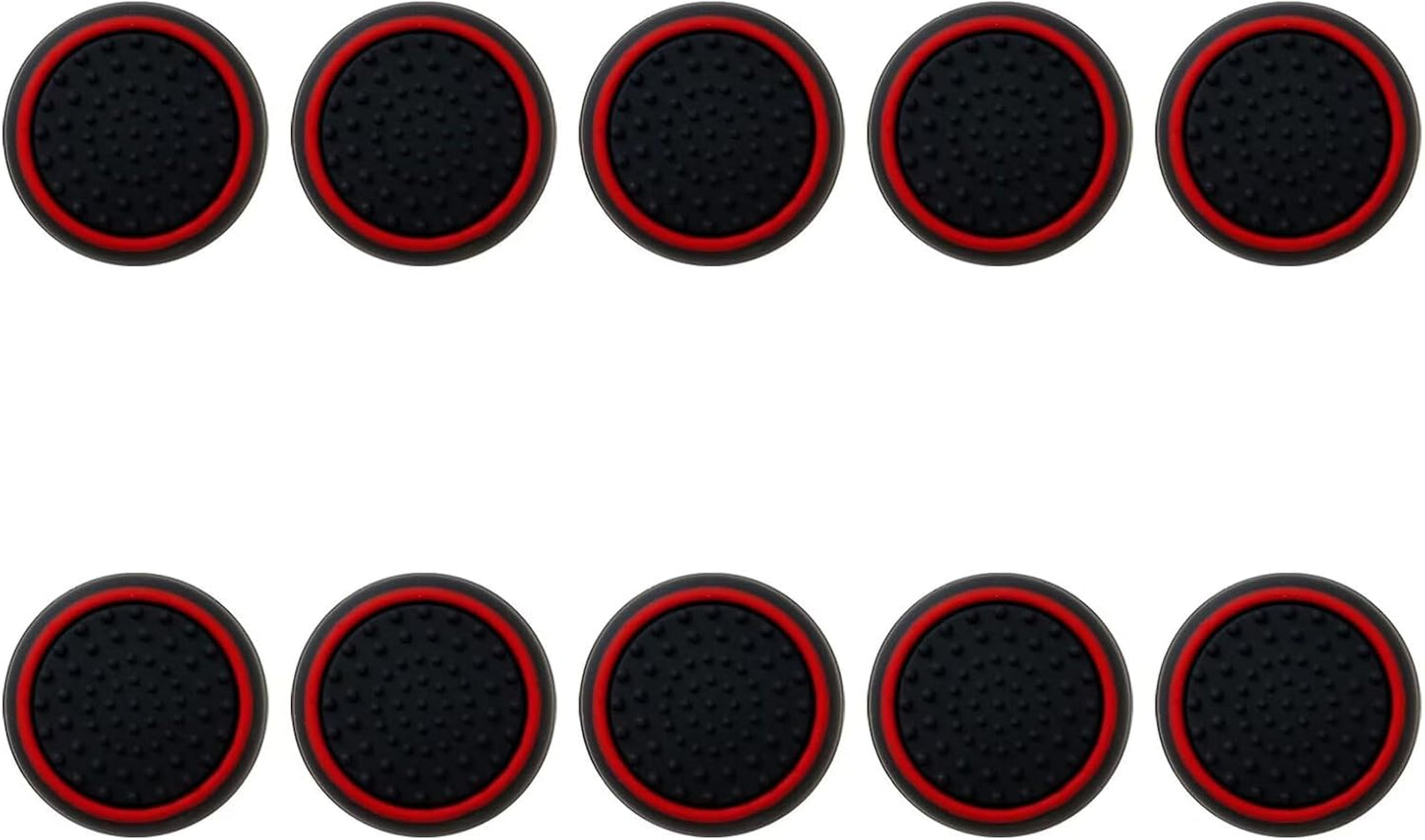 10Pcs Analog Controller Thumb Stick Grip Thumbstick Cap Cover for PS3/PS4/PS5 Controller - Black Background with Red Circle