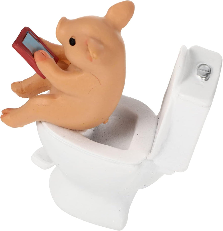 Cabilock Mini Resin Cute Pig Figurines Texting On Toilet Statue, Miniature Piggy Sculpture, Garden Farm Statue Collectible Lawn Ornament Desktop Animals Adornment