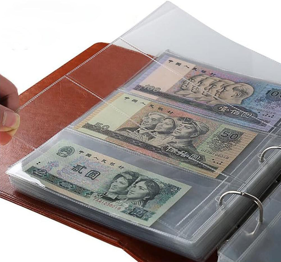 10 Sheets 3-Pocket Clear Paper Bill Holder Stamp Coin Collector Loose Leaf Sheet Collecting Album Page Random