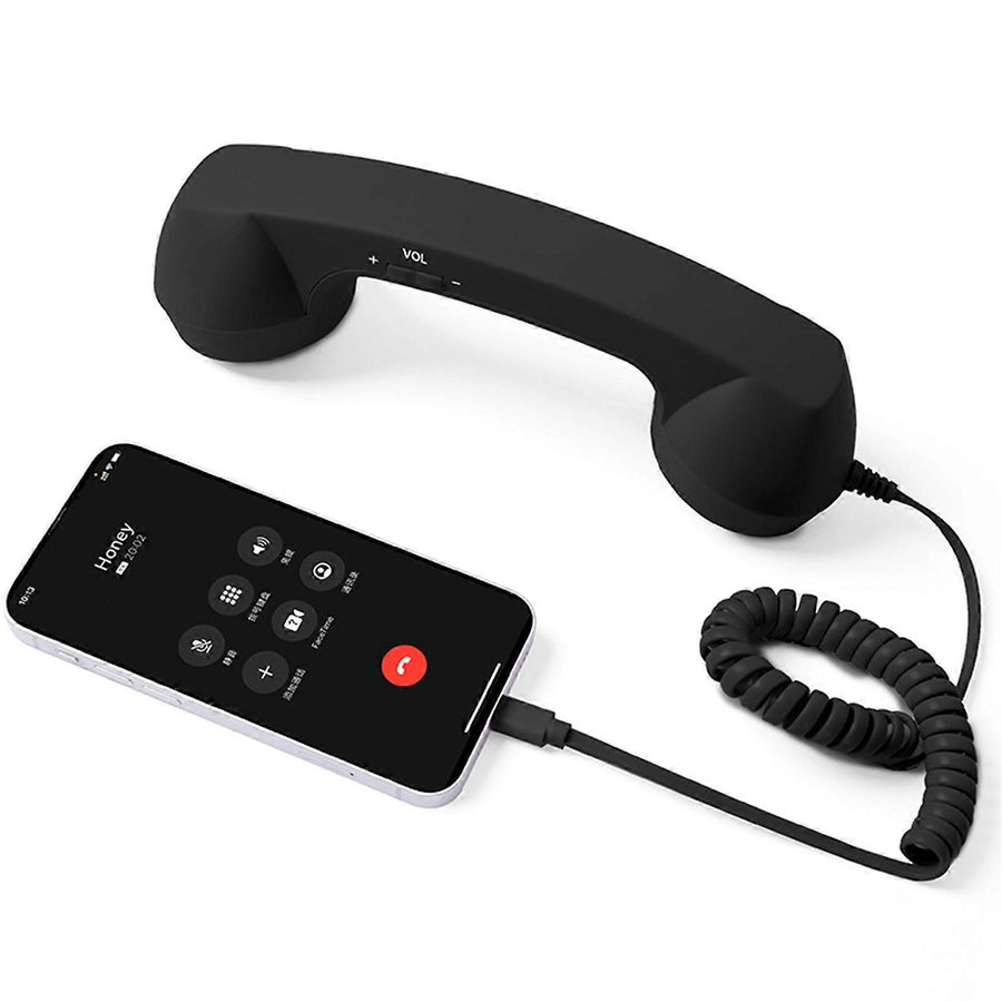 USB-C Retro Telephone Handset for Mobile Phones, Plug \u0026 Play, Radiation Protection, Compatible with iPhone \u0026 Android, Black