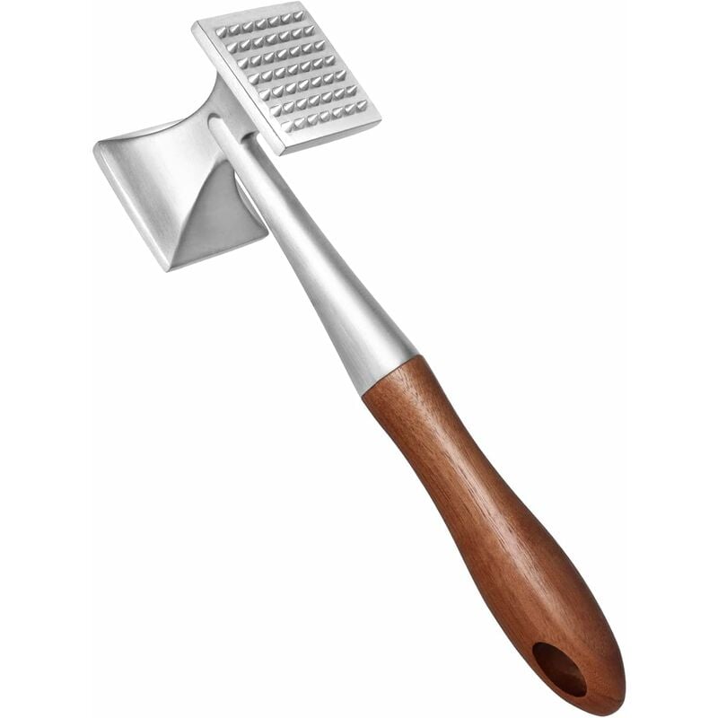 Heavy Duty Meat Mallet Tenderizer 26cm with Wooden Handle Food Grade Zinc Alloy