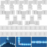 RGB LED Strip Connector Kit, 30pcs, 4-Pin 10mm Solderless Connector, SMD 5050 LED Strip, 20 Gapless 5L 5T Contacts Connector