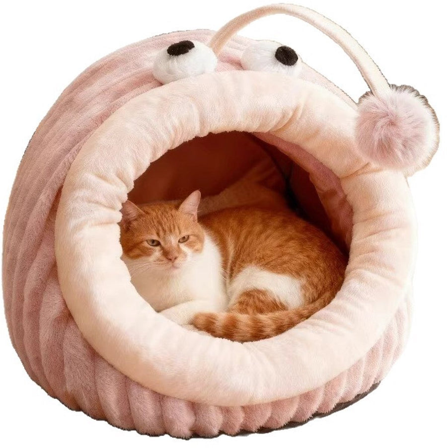 Cat Bed - Cave Cat Basket - Calming and Anxiety Relieving - Lantern Fish Shape - Pink（M：55*40*31cm）