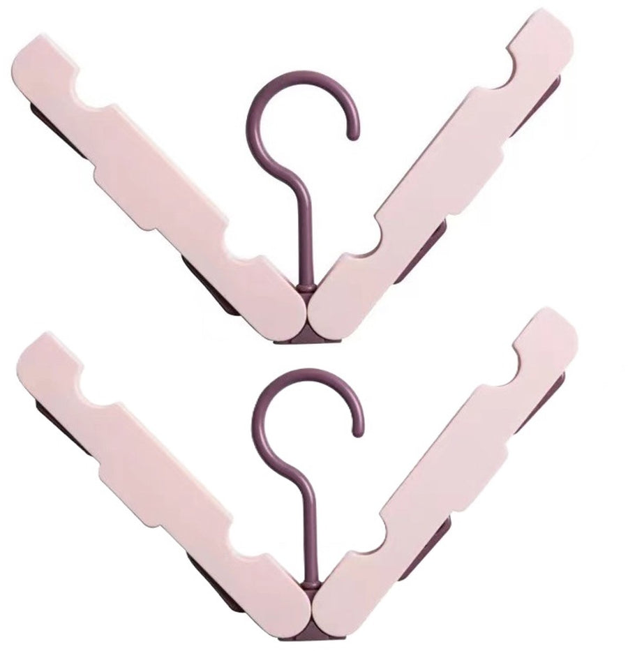Folding Clothes Rack (Two-Piece Pack) - Hanging Clothes Rack - Portable Folding Hanger with Hook - Ideal for Travel, Campers, Travelers and Small Spaces - Pink