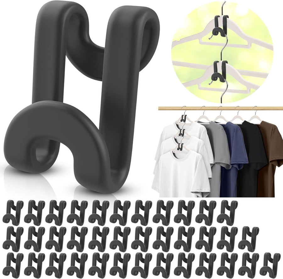Hanger Hooks | Hooks - S-Hook Hangers - Black - Pack of 100 - Coat Hooks - Space-Saving Hanger Connector Hooks - Plastic Hanger Connectors - Ideal for Organizing Your Wardrobe