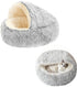 Cat Bed - Cave Cat Basket 40cm - Calming and Anti-Anxiety - For Small Dogs/Cats - Donut - Gray and White