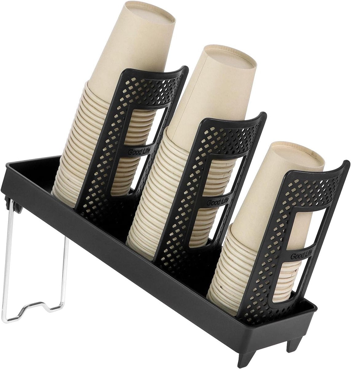 Paper Cup Holder - Paper Cup and Lid Organizer - Upright Holder with Three Compartments for Disposable Cups - Holds 100 Cups or 150 Lids - Steel Stand - Ideal for Kitchens, Offices, and Cafes