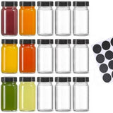Glass Jars with Lids - 15 x 2 oz Jars - Includes 15 Labels - Clear - Perfect for Ginger Smoothies, Health Drinks, Juices, etc. - Travel Essential - Wide Mouth Design - Leak-Proof - Dishwasher Safe