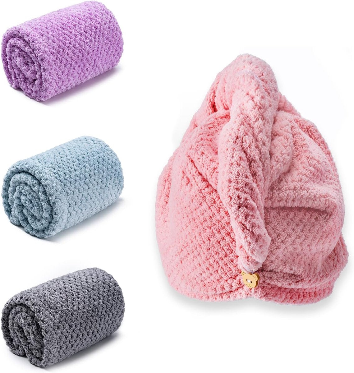 Towels - 4 pcs - Wet Hair Towel - Dry Hair Towel - Long Hair Headband - Women's Towels - Bathroom Amenities