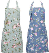 Aprons - Women's Kitchen - Adjustable Floral Apron with Large Pockets - for Cooking, Baking, Gardening - 2-Pack