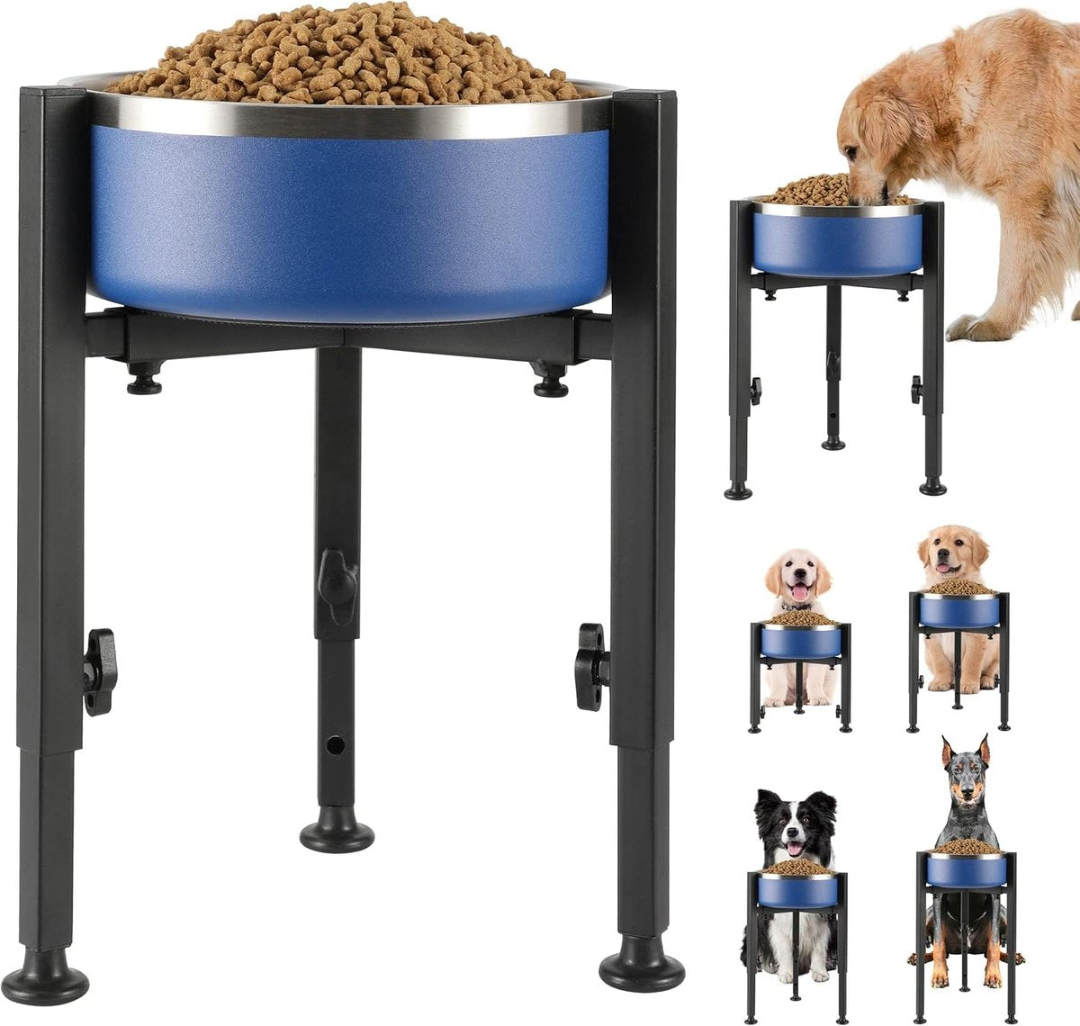 Dog Food Bowl Stand - Metal Elevated Dog Food Dispenser - Adjustable Dog Food Bowl Stand - Suitable for Large, Medium, and Small Dogs - Black (food bowl not included)