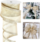 Champagne Christmas Ribbon - 2.5" Champagne Gold Metallic Ribbon with Glitter Stripes - Christmas Tree Ribbon, Garland Supplies - Ornaments - Wreaths - Party Decorations - 10 Yards