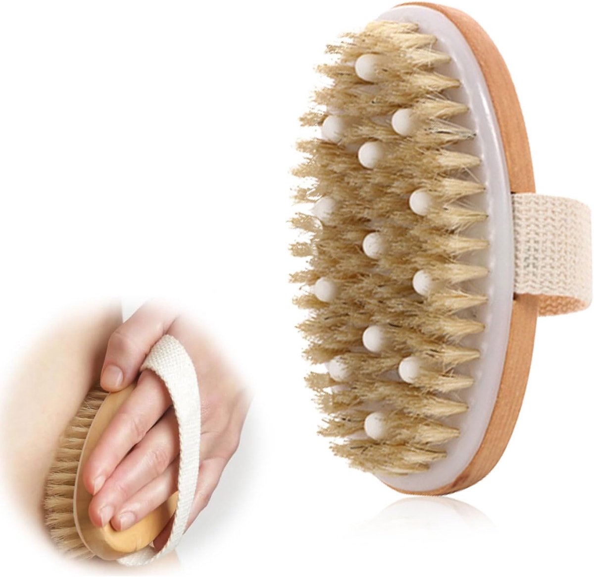 Bath Brush - Body Brush - Natural Bristles - Massage Brush - Shower Brush - Exfoliating Brush - Sauna Brush - Improves Blood Circulation - Lymphatic Function - Removes Dead Skin Cells