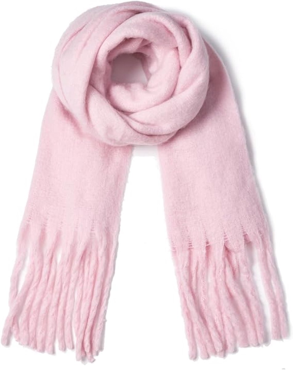 Scarf - Women's Winter Scarf - Warm and Thick Knitted Checked Scarf - Blanket Scarf - Stylish Gift - A Gift for Her (Pink)