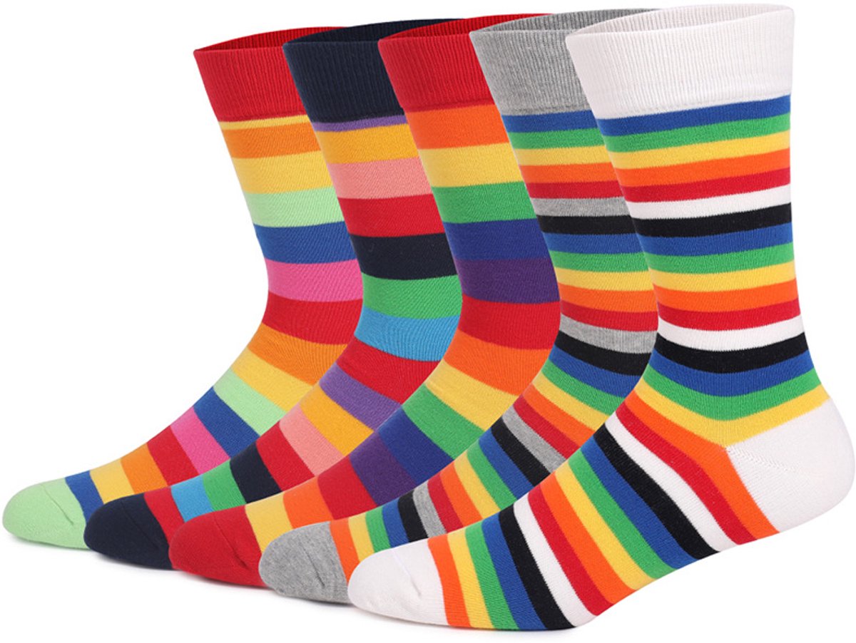 Socks - Comfort Cotton High Socks - Colorful Striped Socks (5 Pairs)